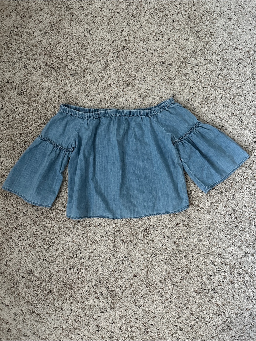 Madewell Light Blue Off-the-Shoulder Bell Sleeve Top